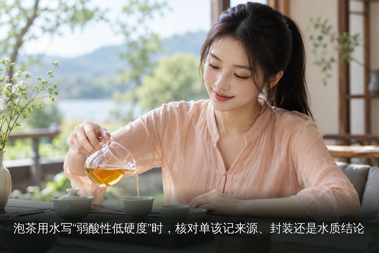 年轻女性品茶主题图｜自然光泡茶